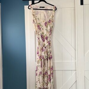 Ralph Lauren Ivory and Purple Floral Chiffon Dress - 16